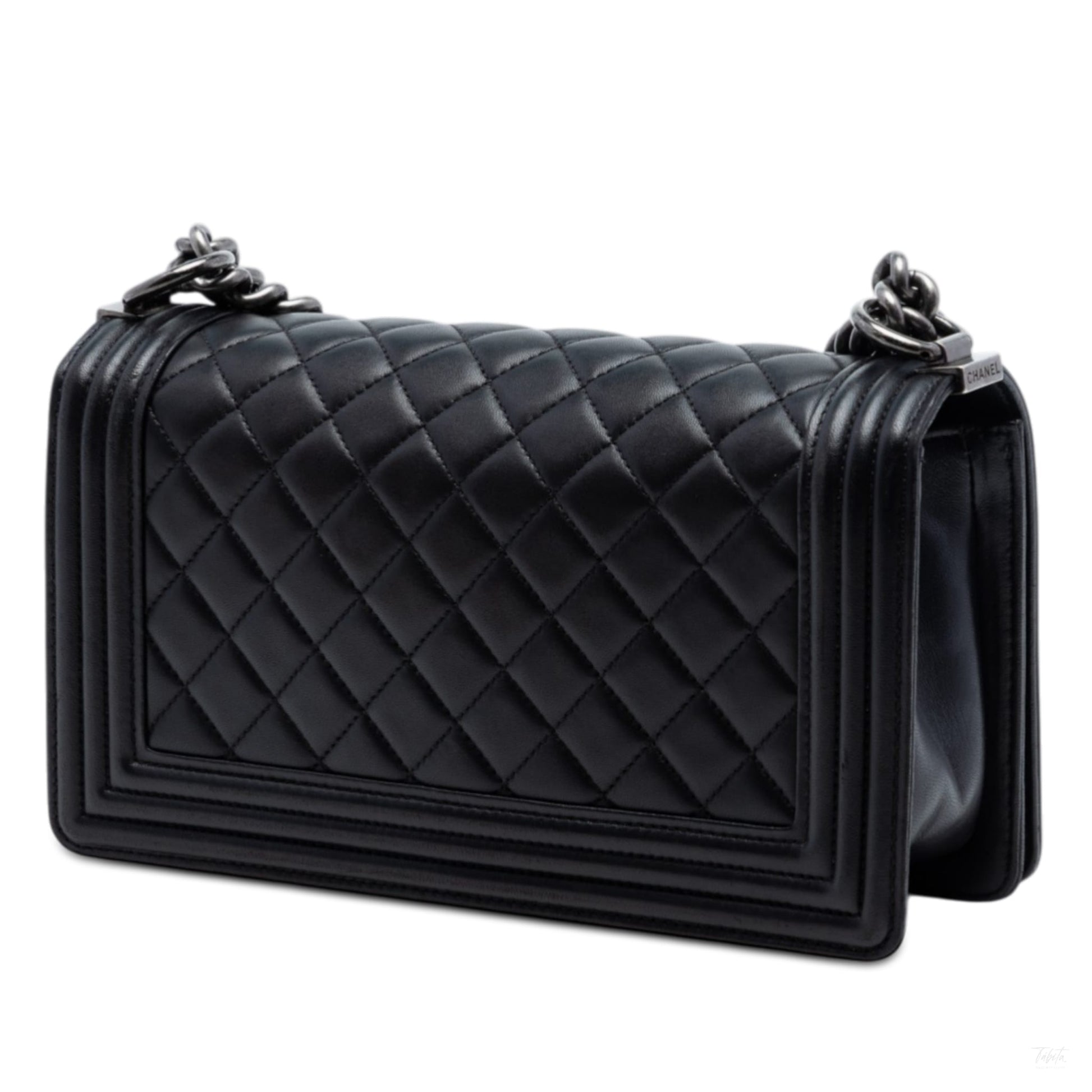 Second hand Chanel Boy Medium Quilted Lambskin Leather Bag Black - Tabita Bags