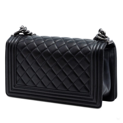 Second hand Chanel Boy Medium Quilted Lambskin Leather Bag Black - Tabita Bags