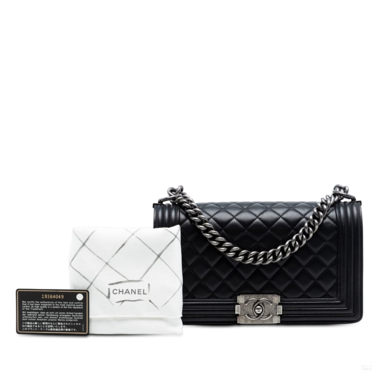 Second hand Chanel Boy Medium Quilted Lambskin Leather Bag Black - Tabita Bags