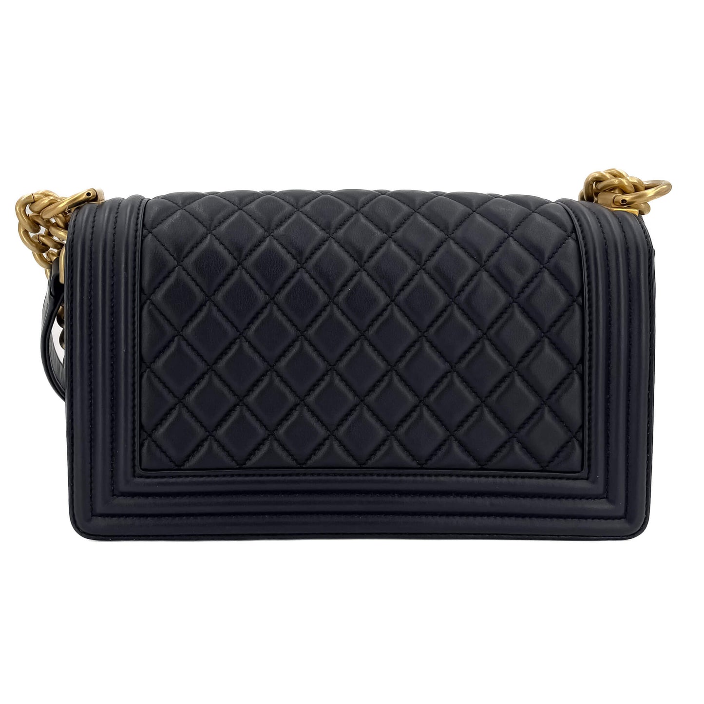 Second hand Chanel Boy Medium Quilted Lambskin Leather Bag Blue - Tabita Bags