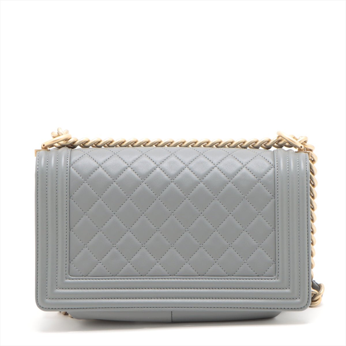 Second hand Chanel Boy Medium Quilted Lambskin Leather Bag Grey - Tabita Bags