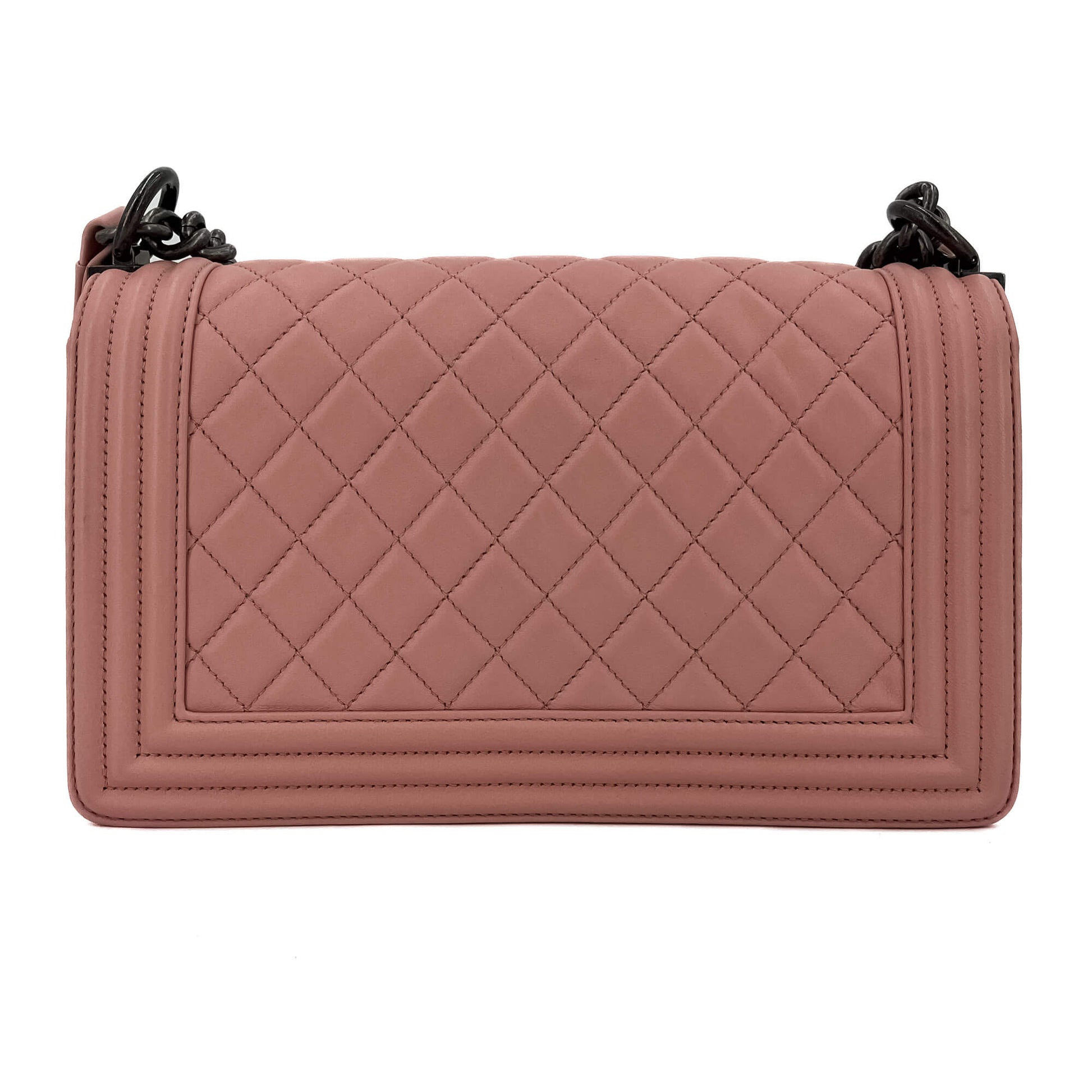 Second hand Chanel Boy Medium Quilted Lambskin Leather Bag Pink - Tabita Bags