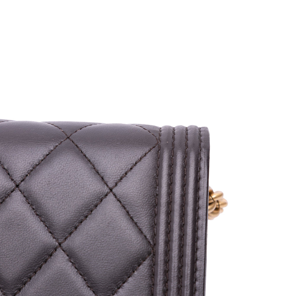 Second hand Chanel Boy Quilted Lambskin Leather Wallet on Chain Crossbody Brown - Tabita Bags