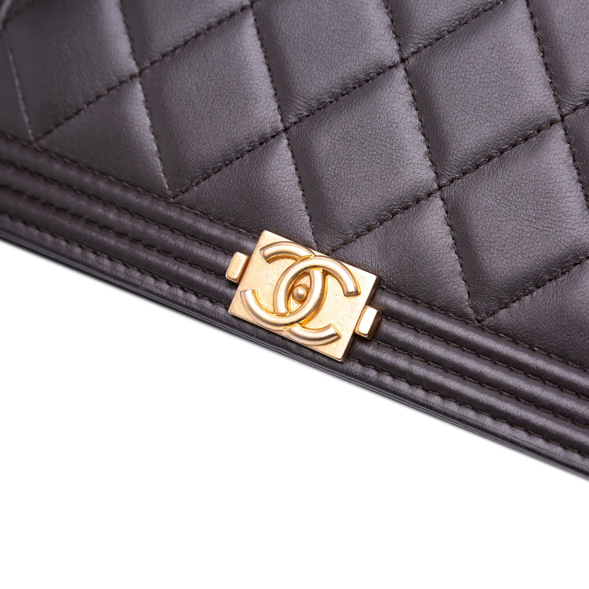Second hand Chanel Boy Quilted Lambskin Leather Wallet on Chain Crossbody Brown - Tabita Bags