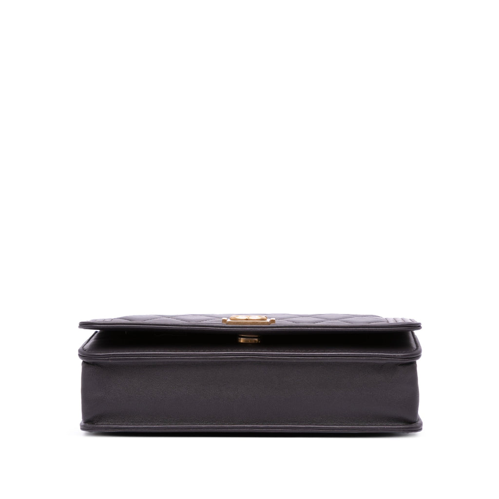 Second hand Chanel Boy Quilted Lambskin Leather Wallet on Chain Crossbody Brown - Tabita Bags