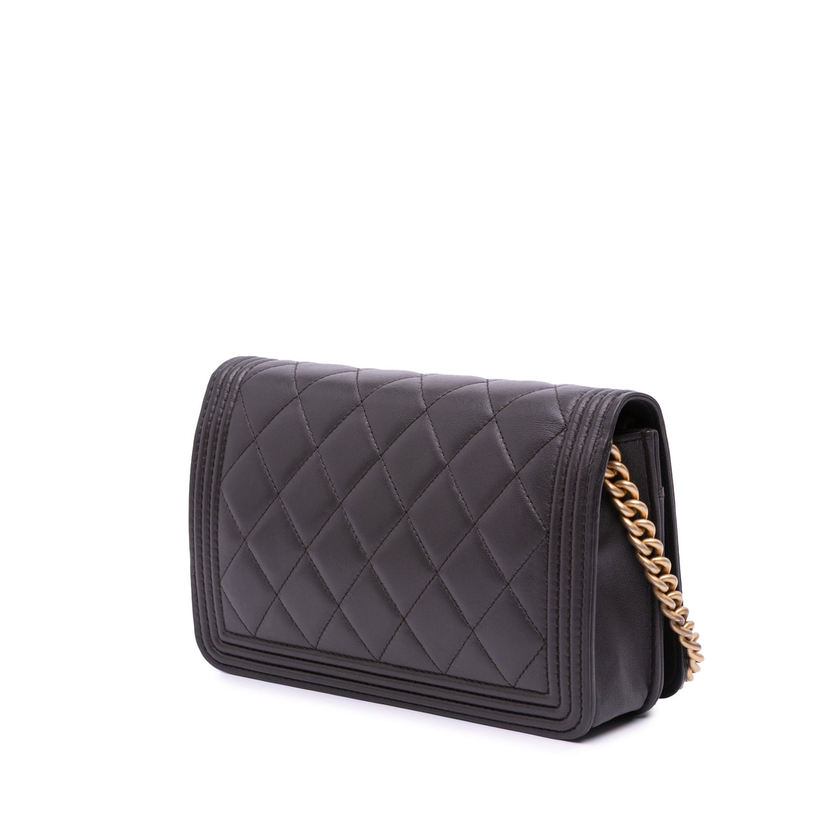 Second hand Chanel Boy Quilted Lambskin Leather Wallet on Chain Crossbody Brown - Tabita Bags