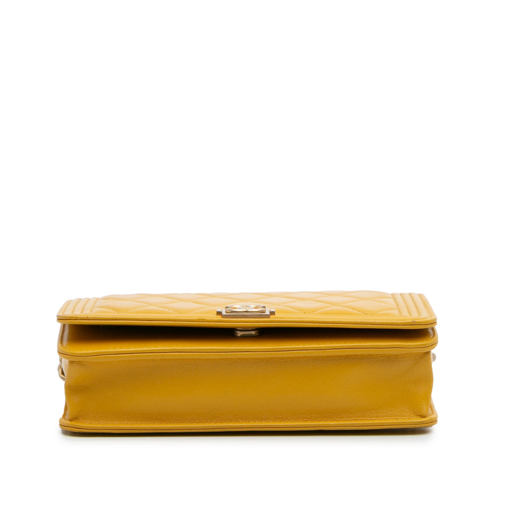Second hand Chanel Boy Quilted Lambskin Leather Wallet on Chain Crossbody Yellow - Tabita Bags
