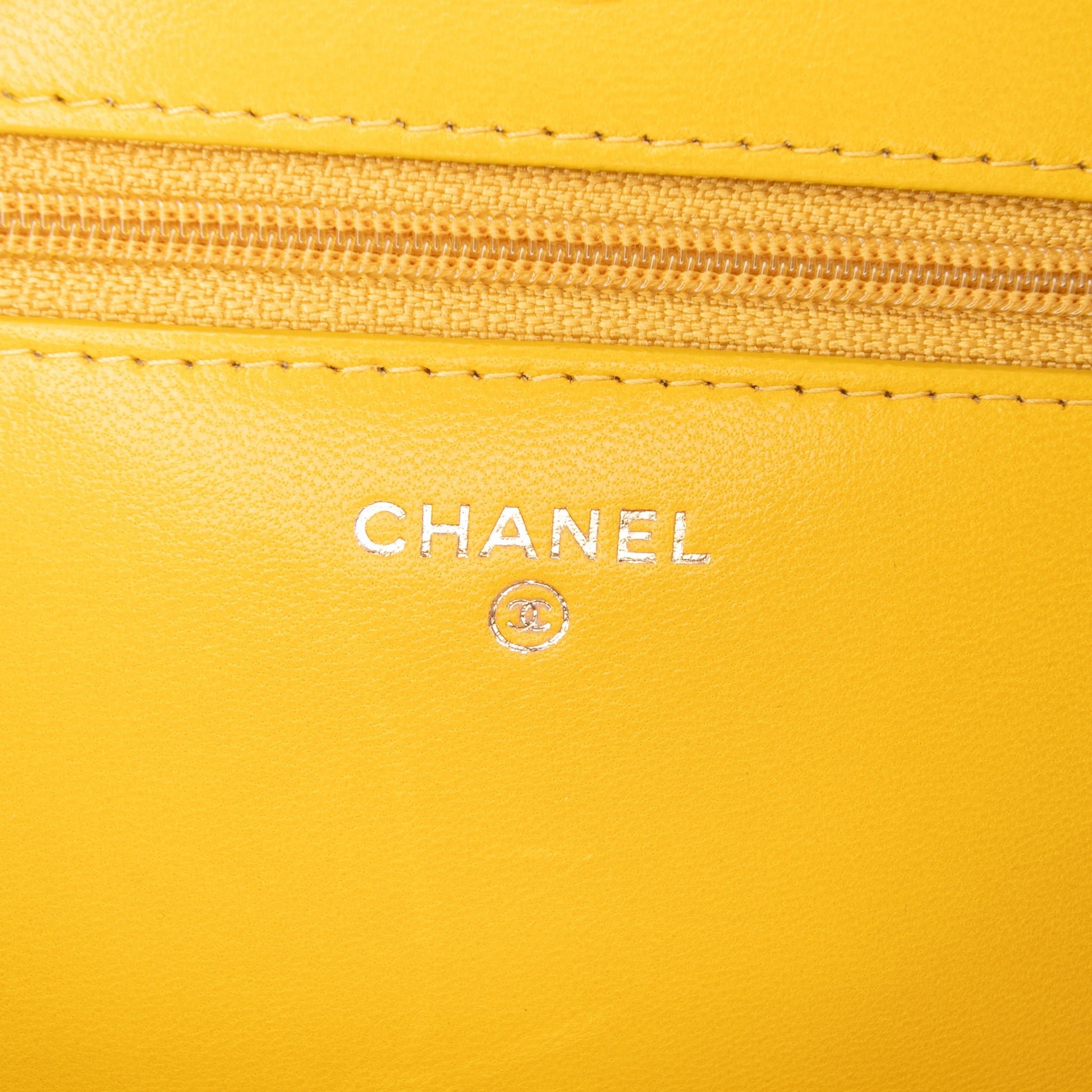 Second hand Chanel Boy Quilted Lambskin Leather Wallet on Chain Crossbody Yellow - Tabita Bags