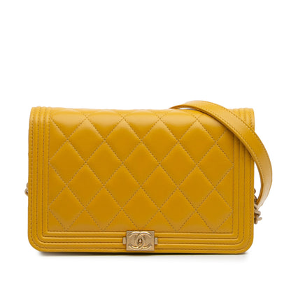 Second hand Chanel Boy Quilted Lambskin Leather Wallet on Chain Crossbody Yellow - Tabita Bags