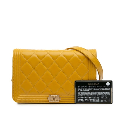 Second hand Chanel Boy Quilted Lambskin Leather Wallet on Chain Crossbody Yellow - Tabita Bags