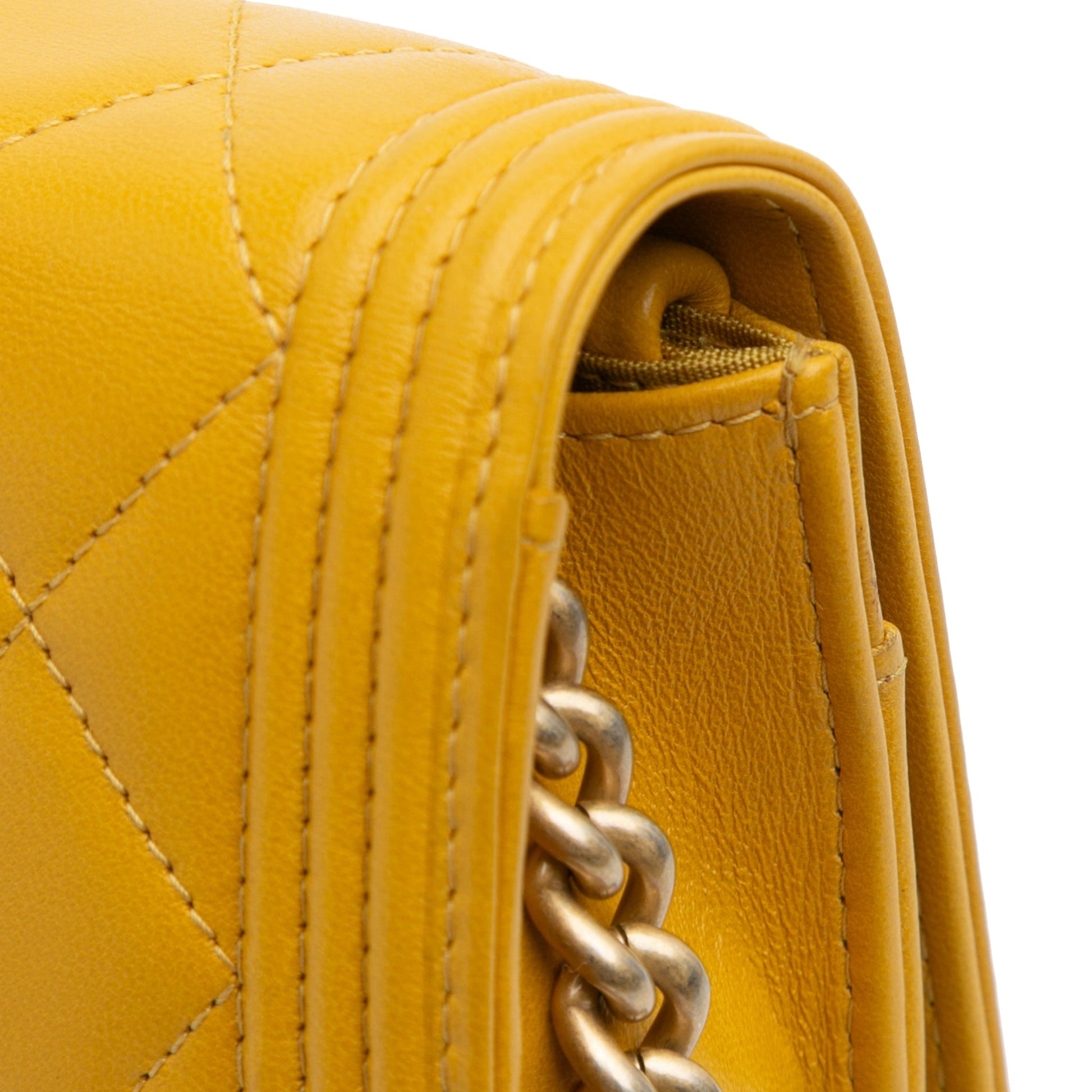 Second hand Chanel Boy Quilted Lambskin Leather Wallet on Chain Crossbody Yellow - Tabita Bags