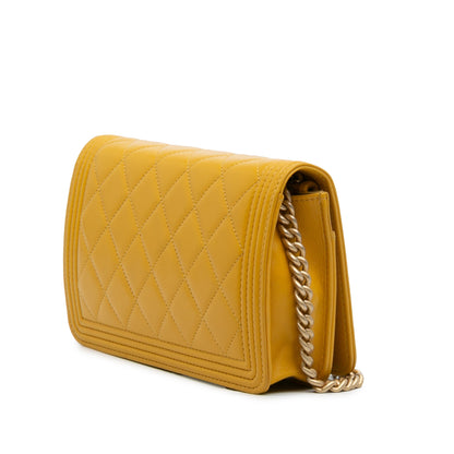Second hand Chanel Boy Quilted Lambskin Leather Wallet on Chain Crossbody Yellow - Tabita Bags