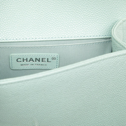 Second hand Chanel Boy Small Caviar Leather Chevron Flap Shoulder Bag Green - Tabita Bags