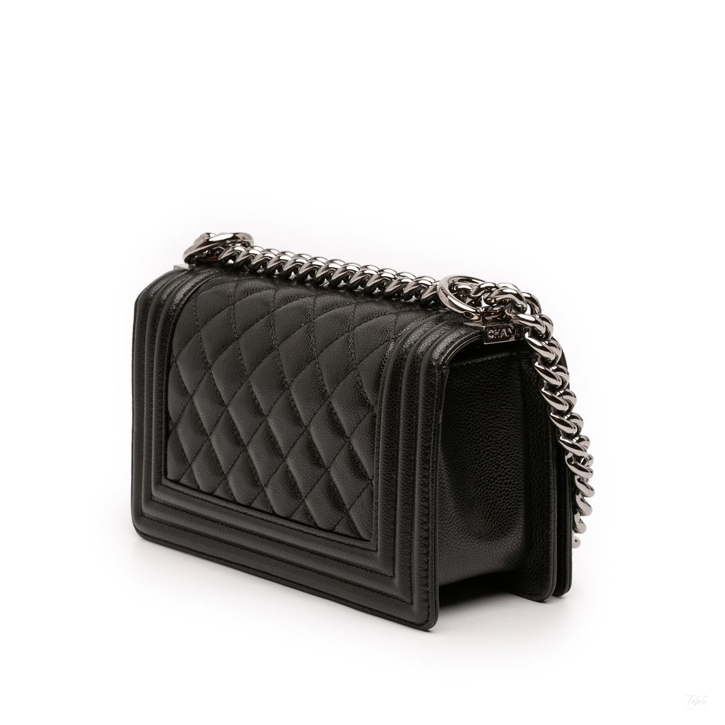 Second hand Chanel Boy Small Caviar Leather Quilted Flap Shoulder Bag Black - Tabita Bags