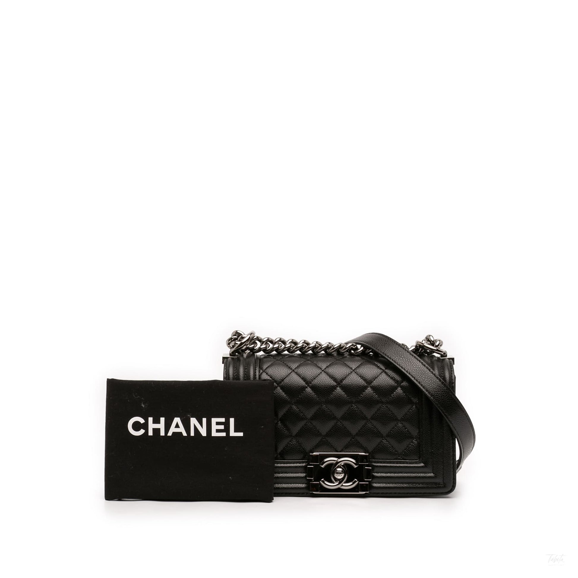 Second hand Chanel Boy Small Caviar Leather Quilted Flap Shoulder Bag Black - Tabita Bags