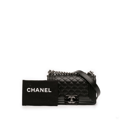 Second hand Chanel Boy Small Caviar Leather Quilted Flap Shoulder Bag Black - Tabita Bags