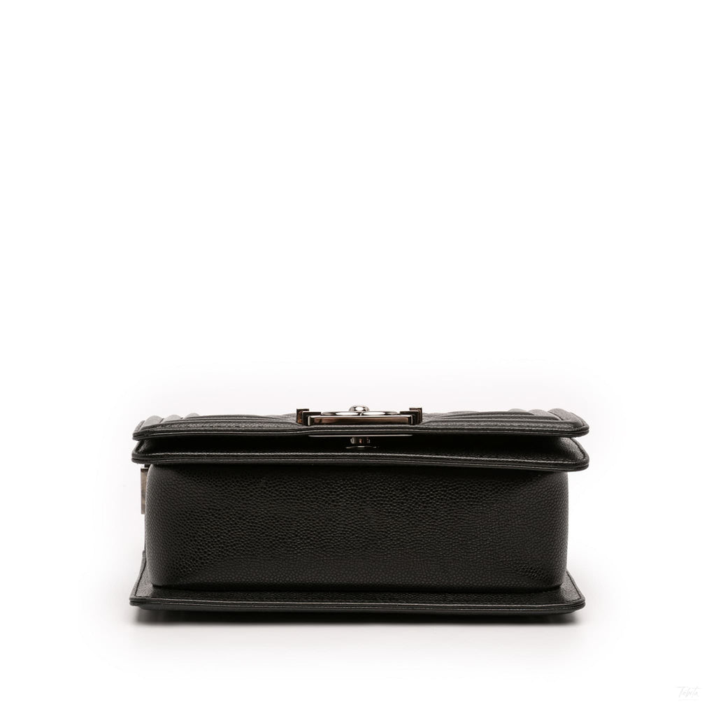 Second hand Chanel Boy Small Caviar Leather Quilted Flap Shoulder Bag Black - Tabita Bags