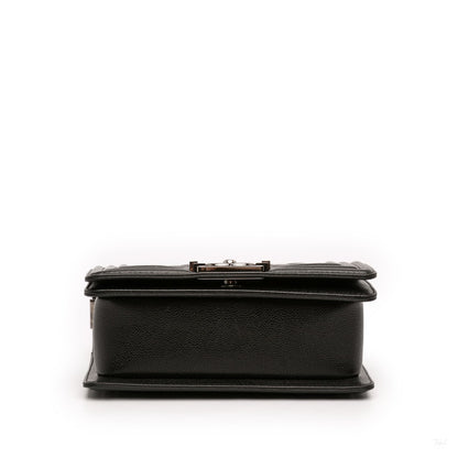 Second hand Chanel Boy Small Caviar Leather Quilted Flap Shoulder Bag Black - Tabita Bags