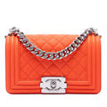 Second hand Chanel Boy Small Caviar Leather Quilted Flap Shoulder Bag Orange - Tabita Bags