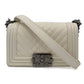 Second hand Chanel Boy Small Chevron Leather Flap Bag White - Tabita Bags