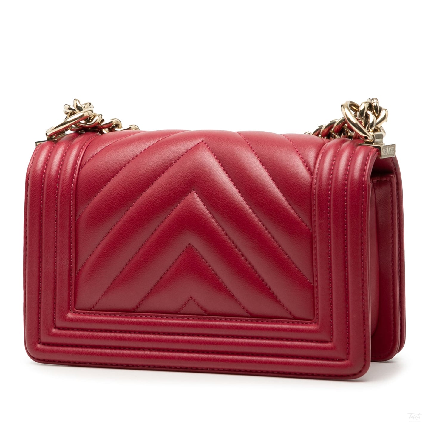 Second hand Chanel Boy Small Leather Chevron Flap Shoulder Bag Red - Tabita Bags