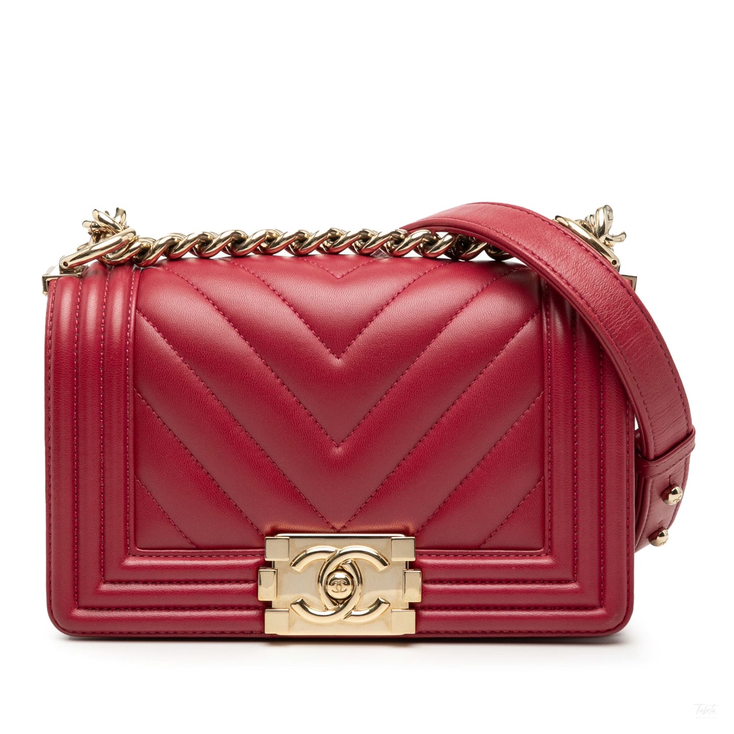 Second hand Chanel Boy Small Leather Chevron Flap Shoulder Bag Red - Tabita Bags