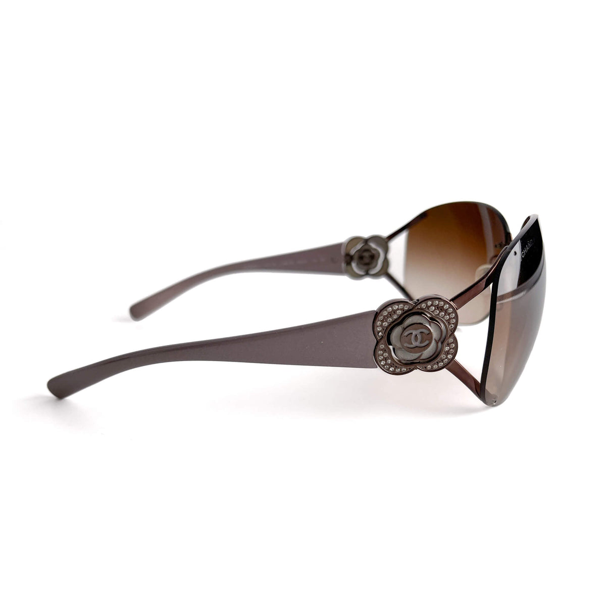 Second hand Chanel Camelia Shield Acetate Sunglasses Purple - Tabita Bags