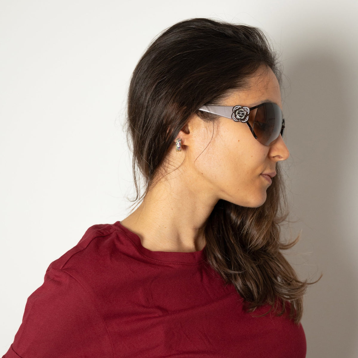 Second hand Chanel Camelia Shield Acetate Sunglasses Purple - Tabita Bags
