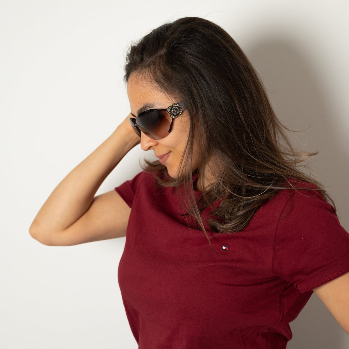 Second hand Chanel Camelia Shield Acetate Sunglasses Purple - Tabita Bags
