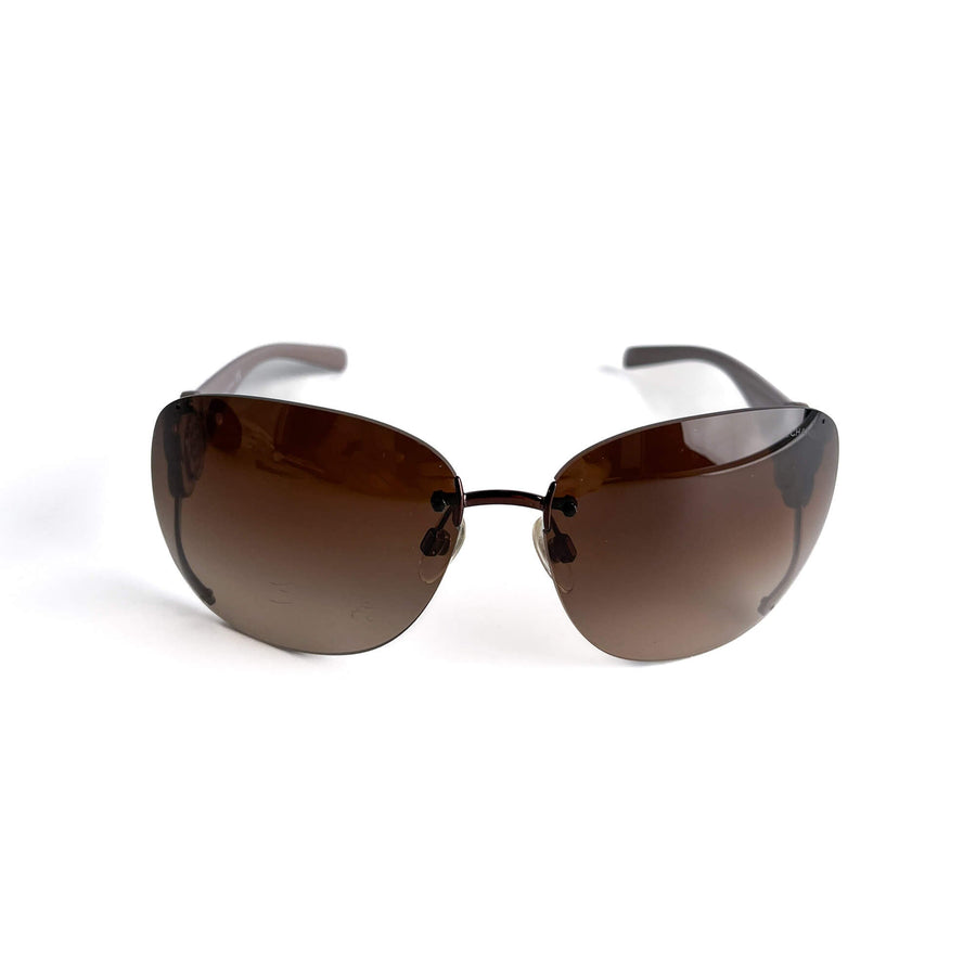 Second hand Chanel Camelia Shield Acetate Sunglasses Purple - Tabita Bags