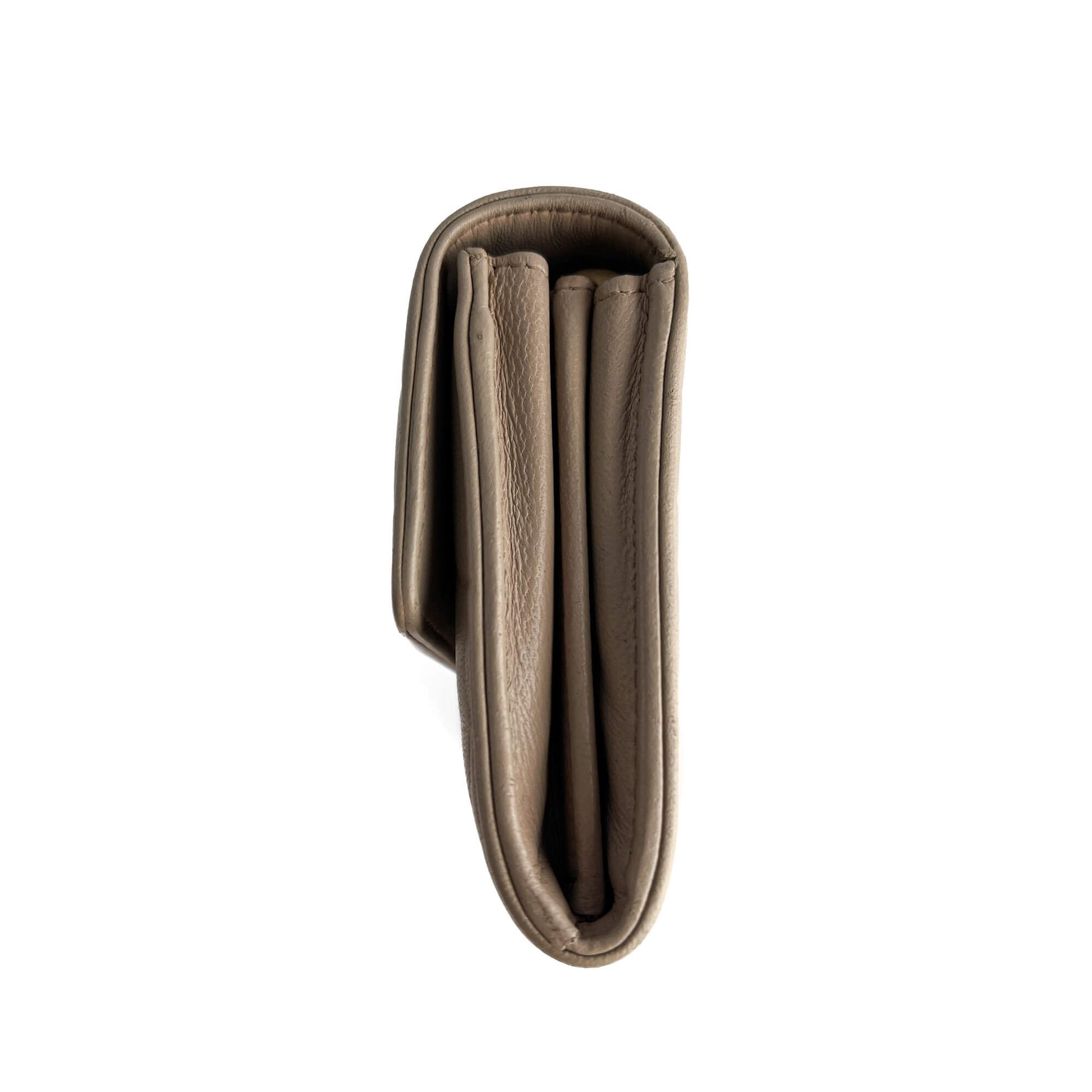 Second hand Chanel Camellia Lambskin Leather Embossed Long Flap Wallet Grey - Tabita Bags