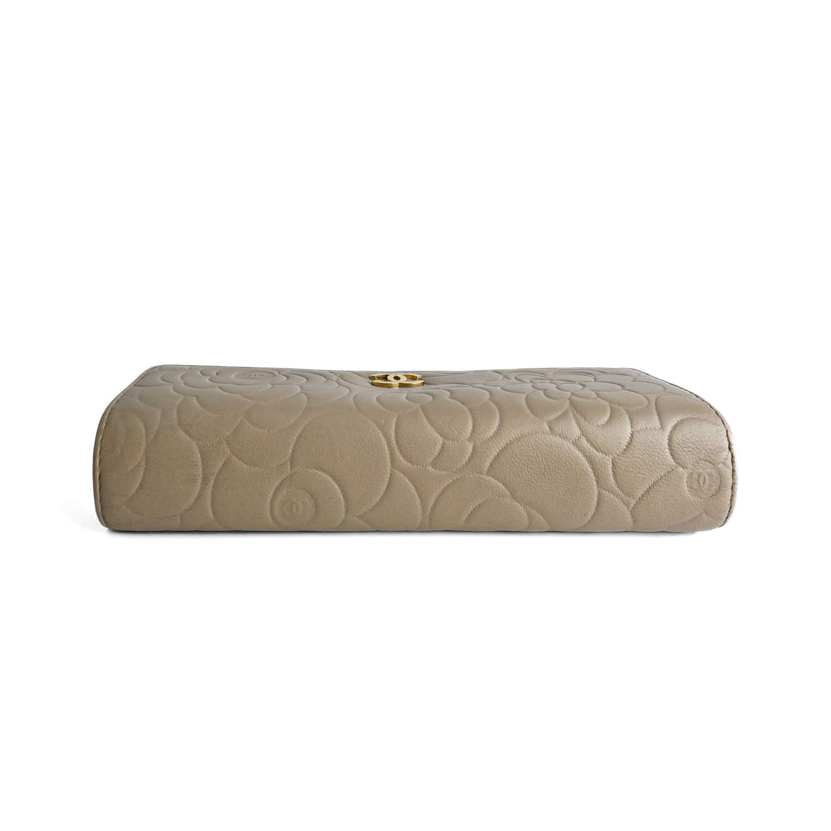 Second hand Chanel Camellia Lambskin Leather Embossed Long Flap Wallet Grey - Tabita Bags