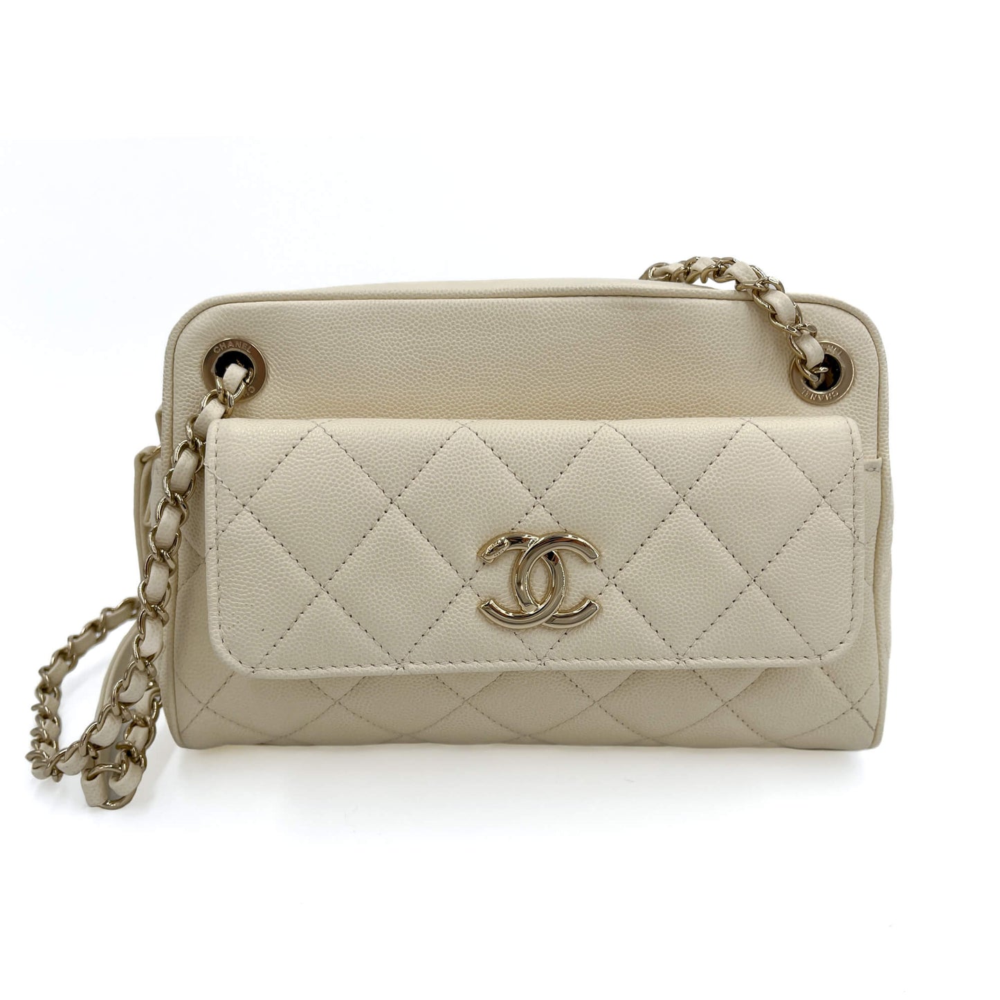 Second hand Chanel Camera Crossbody Caviar Leather Off - White - Tabita Bags