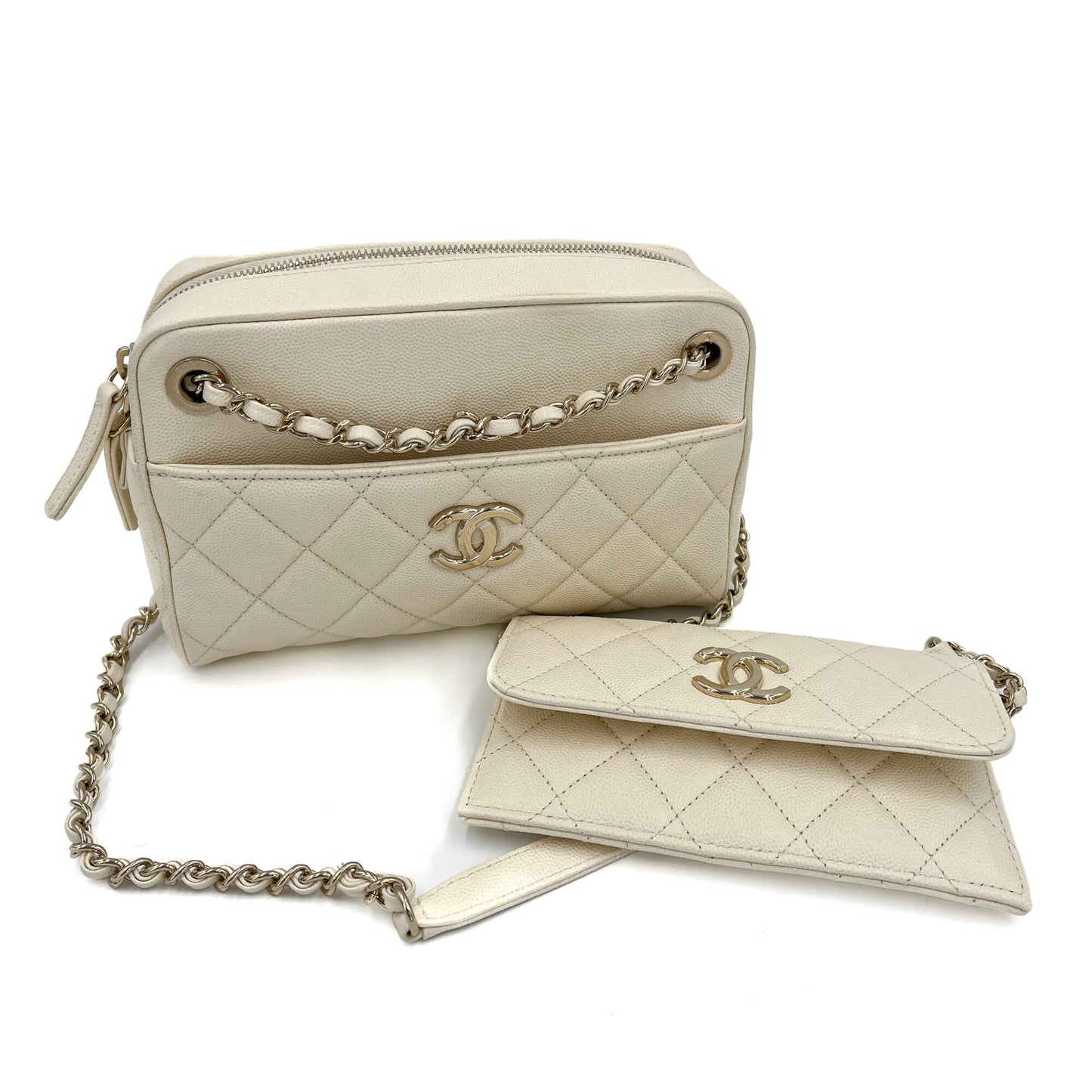 Second hand Chanel Camera Crossbody Caviar Leather Off - White - Tabita Bags