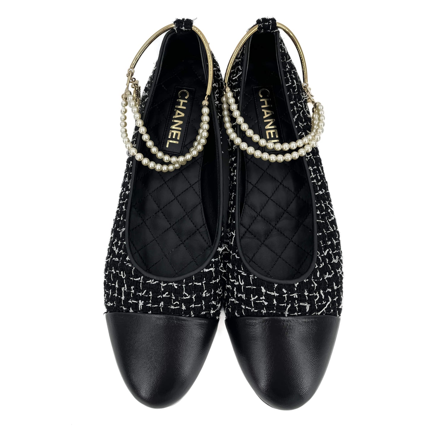 Second hand Chanel Cap - Toe Ballet Flap Tweed Shoes Black & White - Tabita Bags