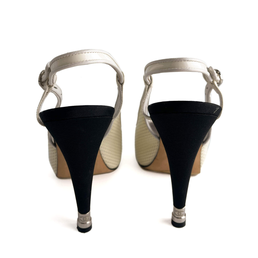 Second hand Chanel Cap - Toe Leather High Heel Pump 40 C Beige & Black - Tabita Bags