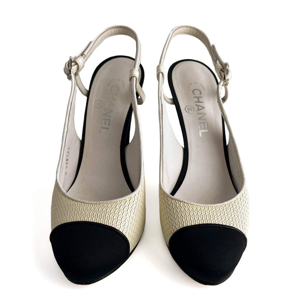 Second hand Chanel Cap - Toe Leather High Heel Pump 40 C Beige & Black - Tabita Bags