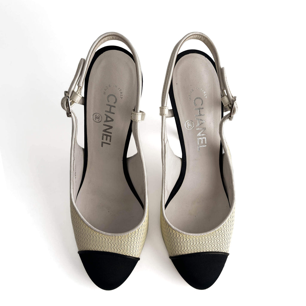 Second hand Chanel Cap - Toe Leather High Heel Pump 40 C Beige & Black - Tabita Bags