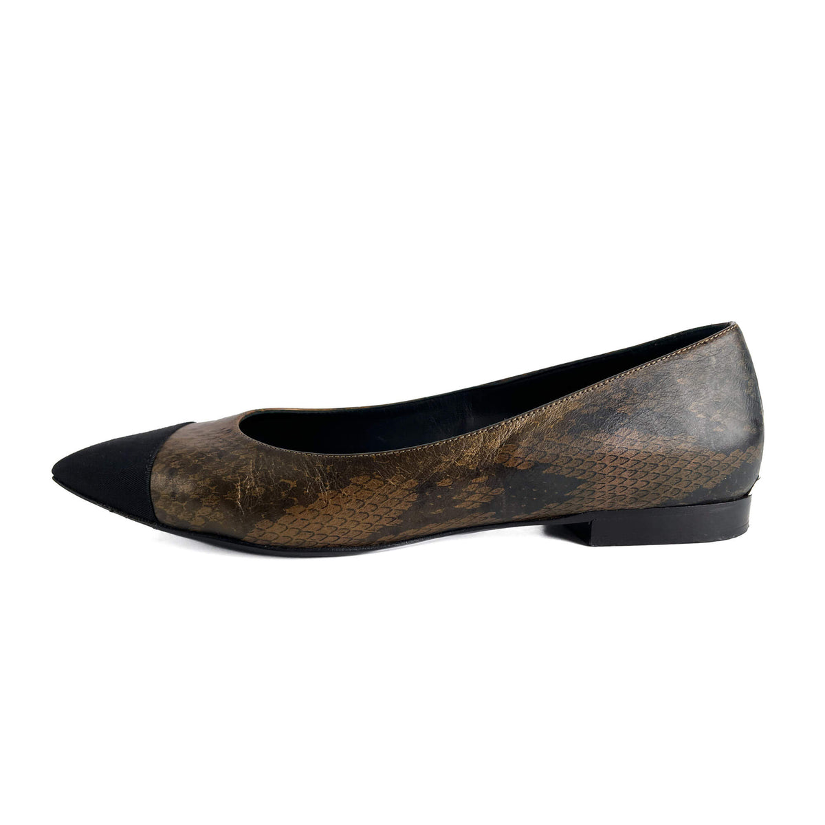 Second hand Chanel Cap - Toe Leather Printed Ballet Flats 40C Metallic Snake - Tabita Bags