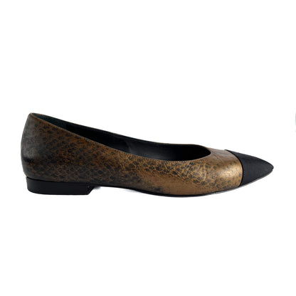 Second hand Chanel Cap - Toe Leather Printed Ballet Flats 40C Metallic Snake - Tabita Bags