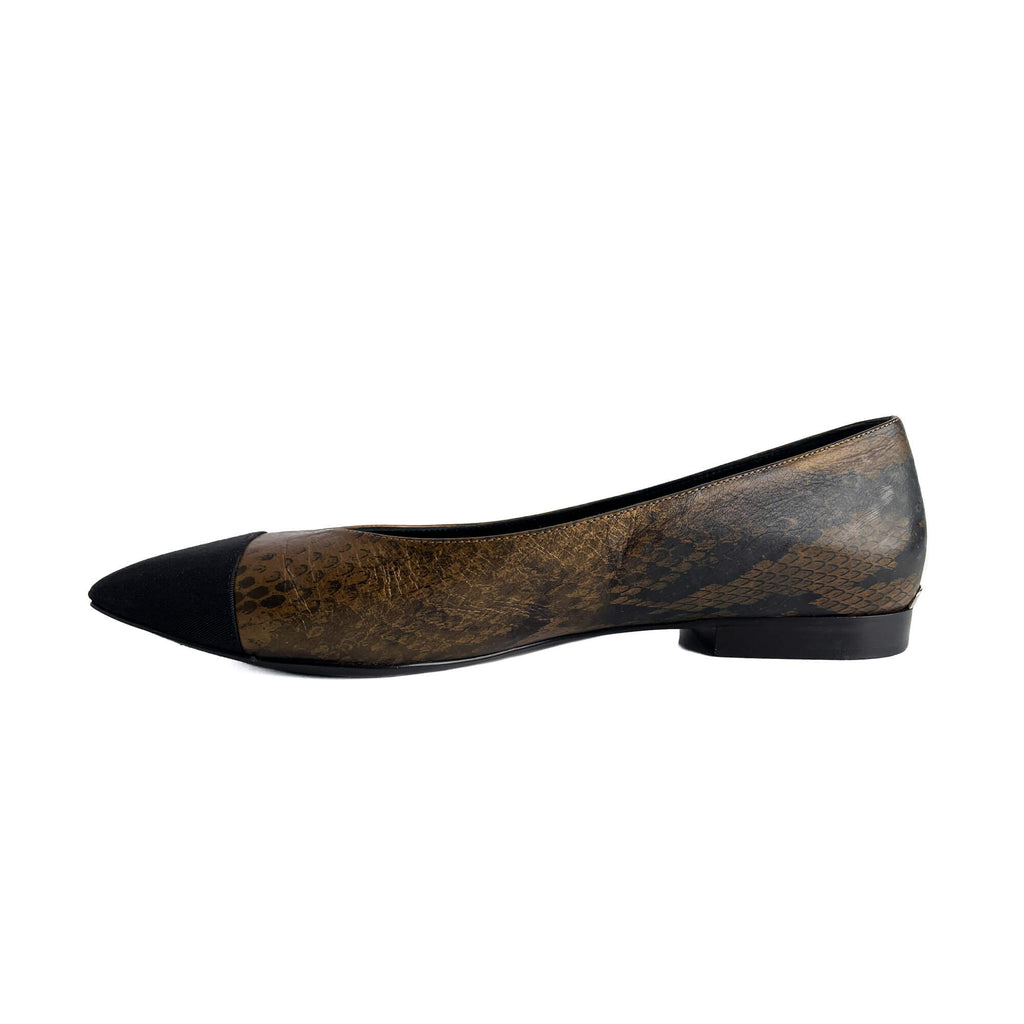 Second hand Chanel Cap - Toe Leather Printed Ballet Flats 40C Metallic Snake - Tabita Bags