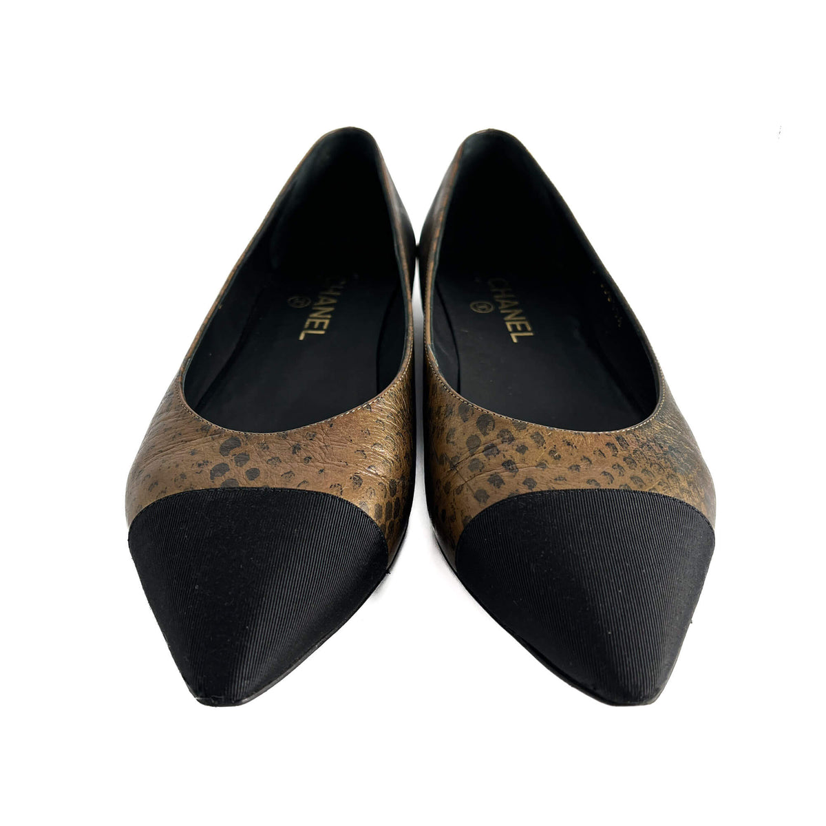 Second hand Chanel Cap - Toe Leather Printed Ballet Flats 40C Metallic Snake - Tabita Bags