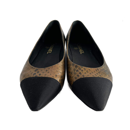 Second hand Chanel Cap - Toe Leather Printed Ballet Flats 40C Metallic Snake - Tabita Bags