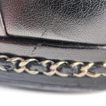 Second hand Chanel CC 110 Leather Chain Embellished Platform Ankle Boots 38.5 Black - Tabita Bags