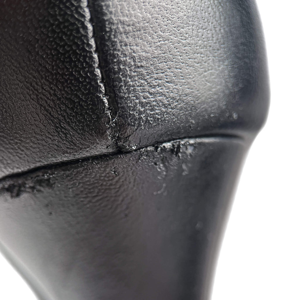 Second hand Chanel CC 110 Leather Chain Embellished Platform Ankle Boots 38.5 Black - Tabita Bags