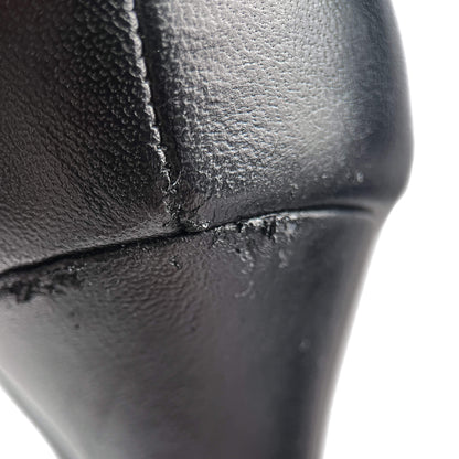 Second hand Chanel CC 110 Leather Chain Embellished Platform Ankle Boots 38.5 Black - Tabita Bags