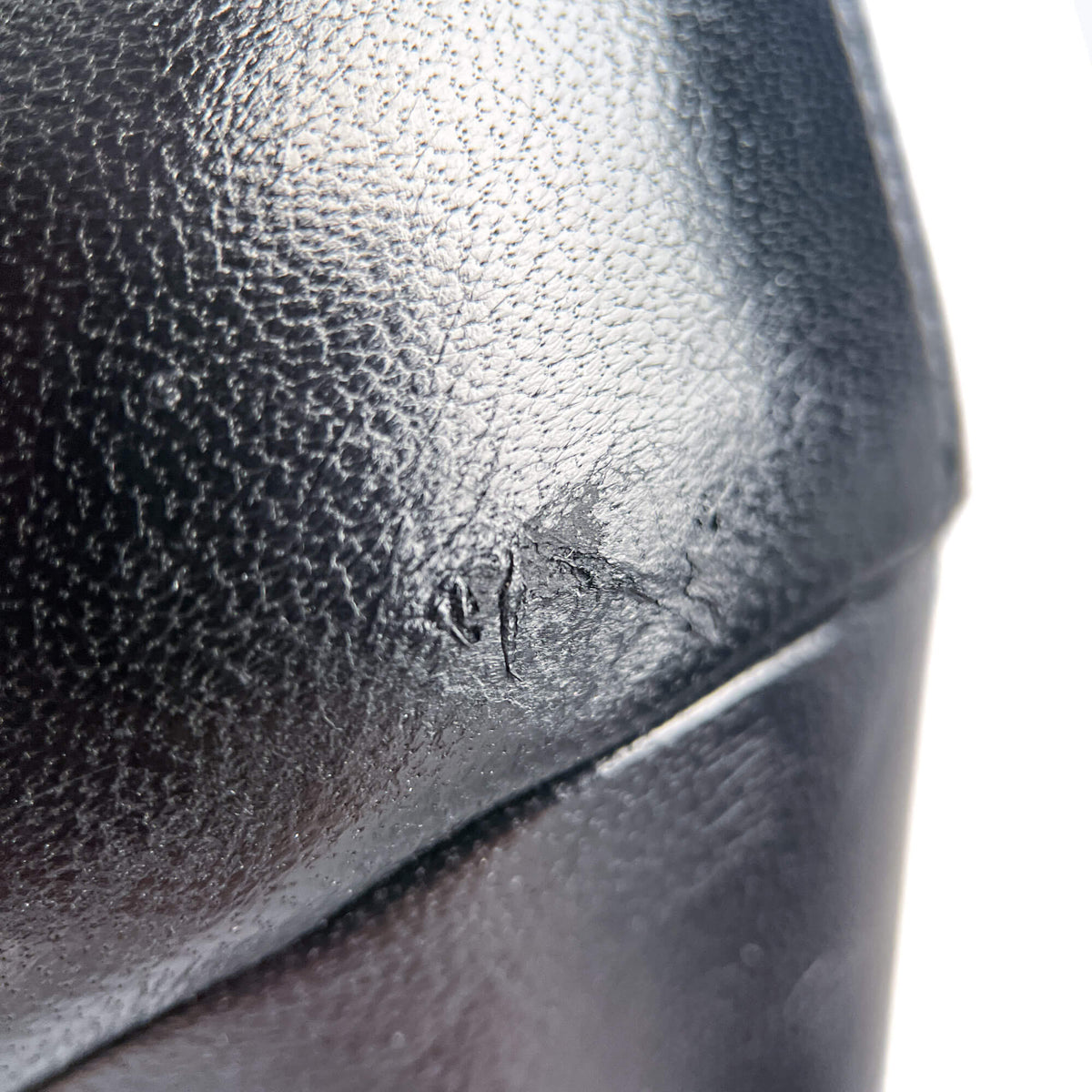 Second hand Chanel CC 110 Leather Chain Embellished Platform Ankle Boots 38.5 Black - Tabita Bags