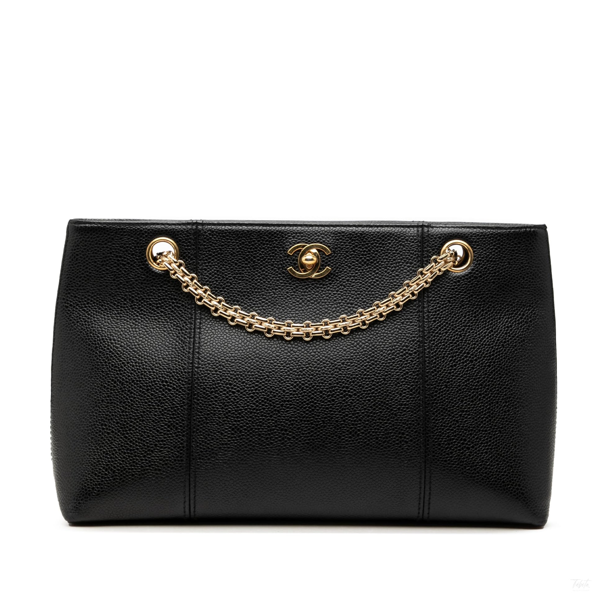 Second hand Chanel CC Caviar Leather Chain Tote Shoulder Bag Black - Tabita Bags