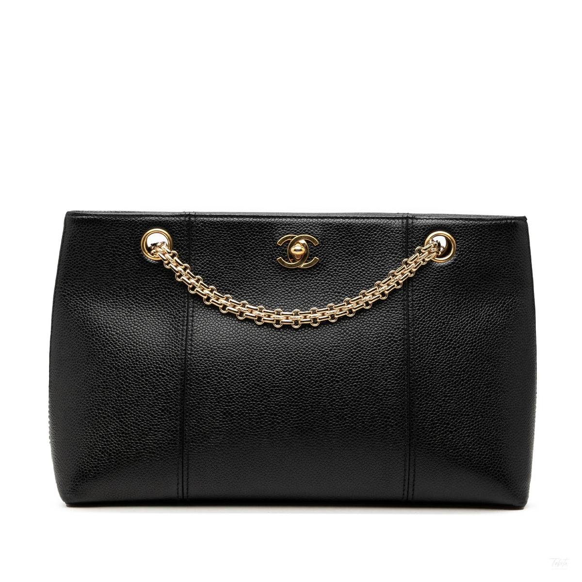 Second hand Chanel CC Caviar Leather Chain Tote Shoulder Bag Black - Tabita Bags