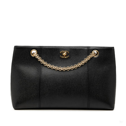 Second hand Chanel CC Caviar Leather Chain Tote Shoulder Bag Black - Tabita Bags